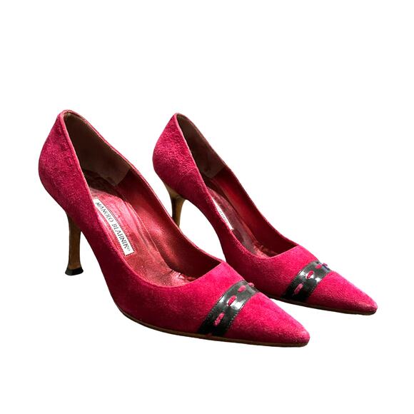 Manolo Blahnik women's vintage red black suede pointed‎ heels size 38 - Picture 1 of 8